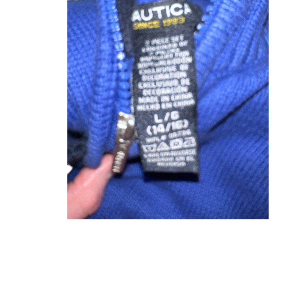 Nautica Kids Blue Quarter Zip Knit Sweater Nautical Logo Size L 14/16 - Picture 5 of 5